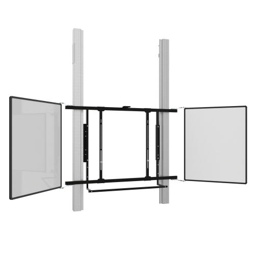 Wandmontiertes 2 Säulen Pylonensystem für Monitore von 75-86" elektrisch höhenverstellbar, 70 cm Hub, mit Universal-Seitenflügeln für 75 oder 86"