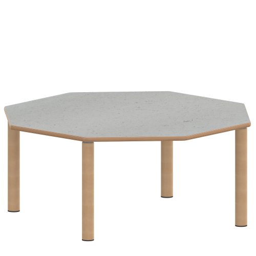 Tisch ZALOTTI mit Linoleum-Belag Achtecktisch ZALOTTI, Plattenmaß B/T: 120x120 cm, verschiedene Tischhöhen, Tischbeine aus Massivholz Ø 60 mm, Tischfuß-Variante: Stellfuß