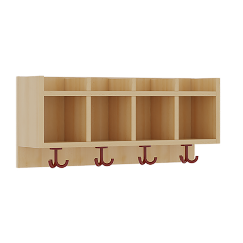einfache Garderobenablage Fächer, darunter 3fach-Haken, oben offene Unterteilungen, H/T: 34,5x20 cm