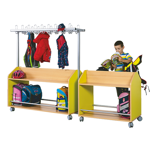 Garderobenwagen doppelseitig mit Ablagen in 2 Etagen und Garderoben-Dreifachhaken, H/T: 160x50 cm