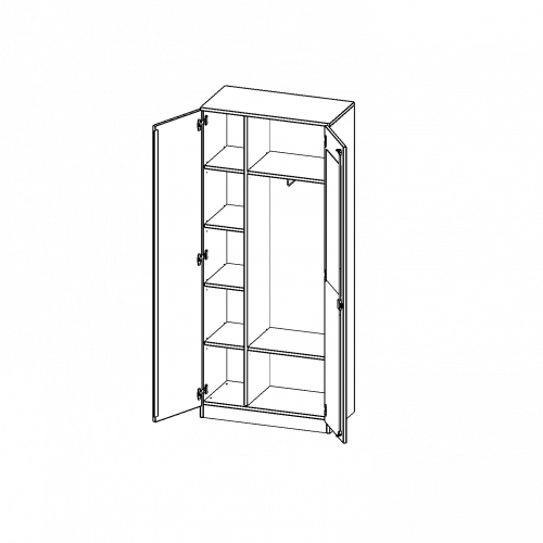 Garderobenschrank mit Spiegel und Garderobenstange, 5 Ordnerhöhen - Serie evo180 Gesamthöhe 190 cm, 2 Türen, abschließbar, eine Seite Garderobe, eine Seite Fachböden, Sockel