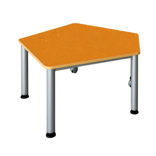 Fahrbarer Fünfecktisch mit Linoleumbelag verschiedene Größen in 5eck-Form, wählbare Höhe, mit Linoleumbelag, Stahlzargengestell und Rundrohr-Füße Ø 60