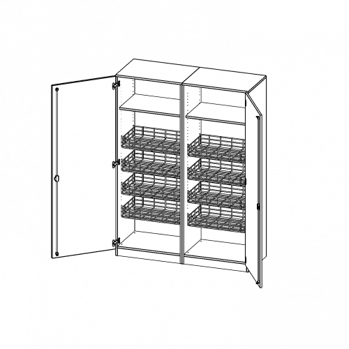 Sportschrank, 5 Ordnerhöhen - Serie evo180 Breite 140,6 cm, Gesamthöhe 190 cm, 8 Ballkörbe, mit Sockel (81 mm)