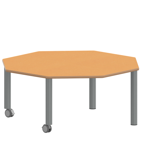 Tisch ZALOTTI mit Linoleum-Belag Achtecktisch ZALOTTI, Plattenmaß B/T: 120x120 cm, verschiedene Tischhöhen, Tischbeine aus Stahlrohr Ø 60 mm, Tischfuß-Variante: fahrbar