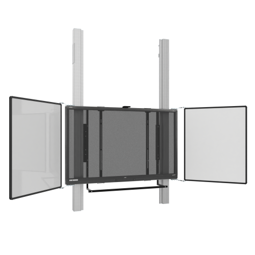 Wandmontiertes 2 Säulen Pylonensystem für Monitore von 75-86" elektrisch höhenverstellbar, 70 cm Hub, mit Universal-Seitenflügeln für 75 oder 86"