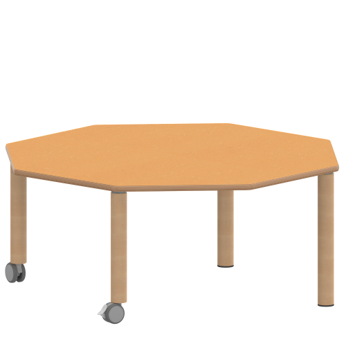 Tisch ZALOTTI mit Linoleum-Belag Achtecktisch ZALOTTI, Plattenmaß B/T: 120x120 cm, verschiedene Tischhöhen, Tischbeine aus Massivholz Ø 60 mm, Tischfuß-Variante: fahrbar