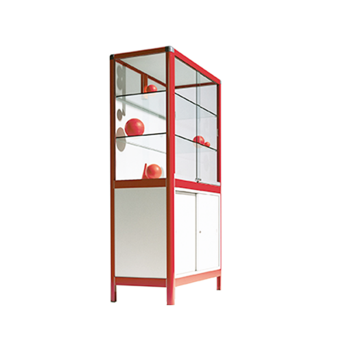 Aluminiumvitrine V17 mit Sicherheitsglas und integriertem Unterschrank